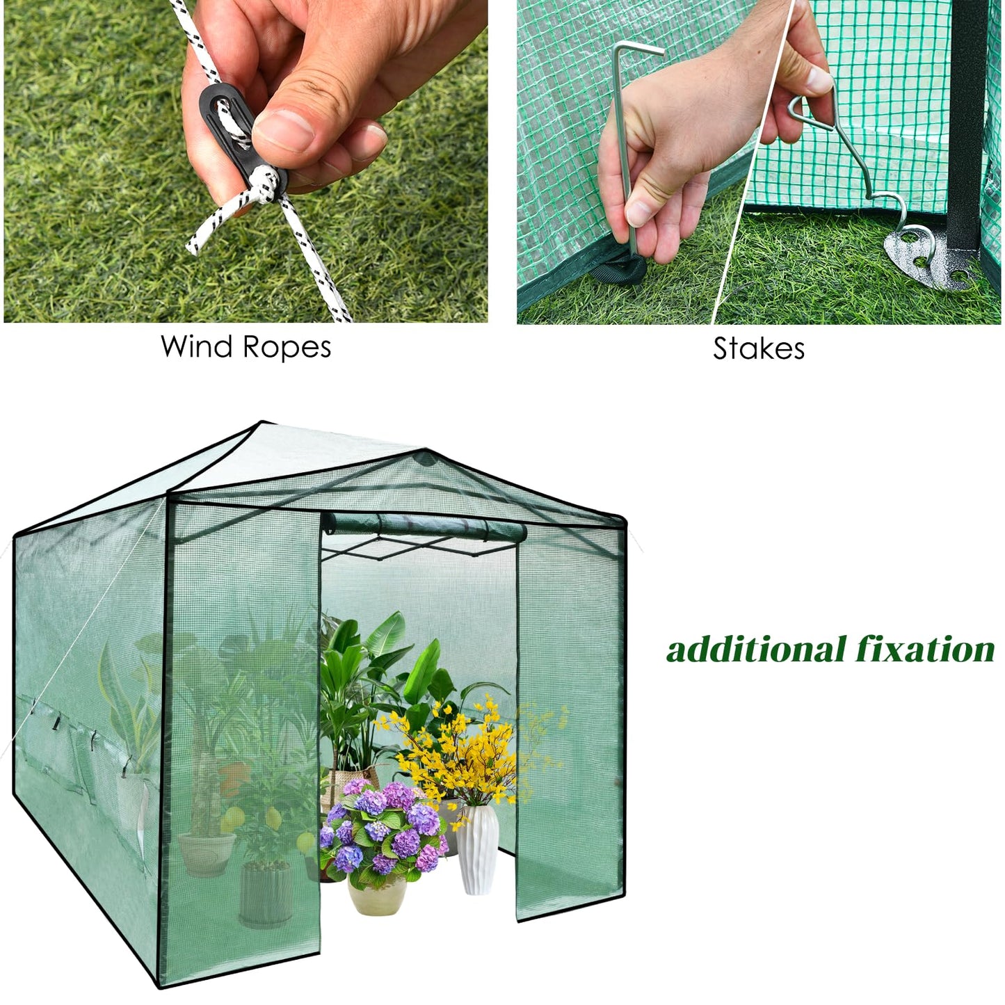 GiantexUK Pop-up Walk In Greenhouse, Adjustable Grow House with PE Cover, 6 Roll up Windows