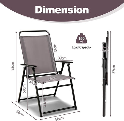 GiantexUK Folding Garden Chairs Set of 2/4, Metal Frame Dining Chairs with High Backrest, Armrests & Anti-slip Foot Pads