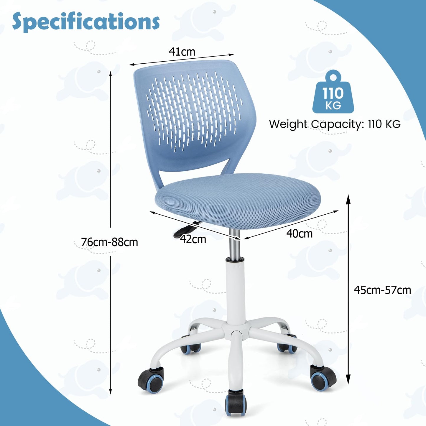 Kids Desk Chair, Height Adjustable Swivel Computer Chair with PU Casters & Gas Lift