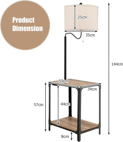 GiantexUK Floor Lamp with Table, Narrow Side End Table with 360° Rotatable Reading Light Lamp Attached