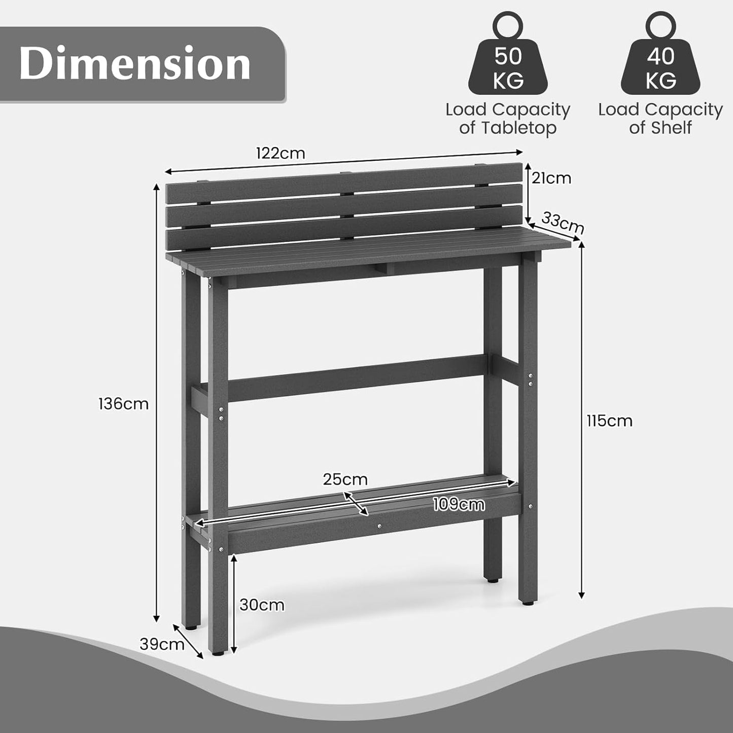 GiantexUK Outdoor Bar Table, Pub Dining High Table with Storage Shelf