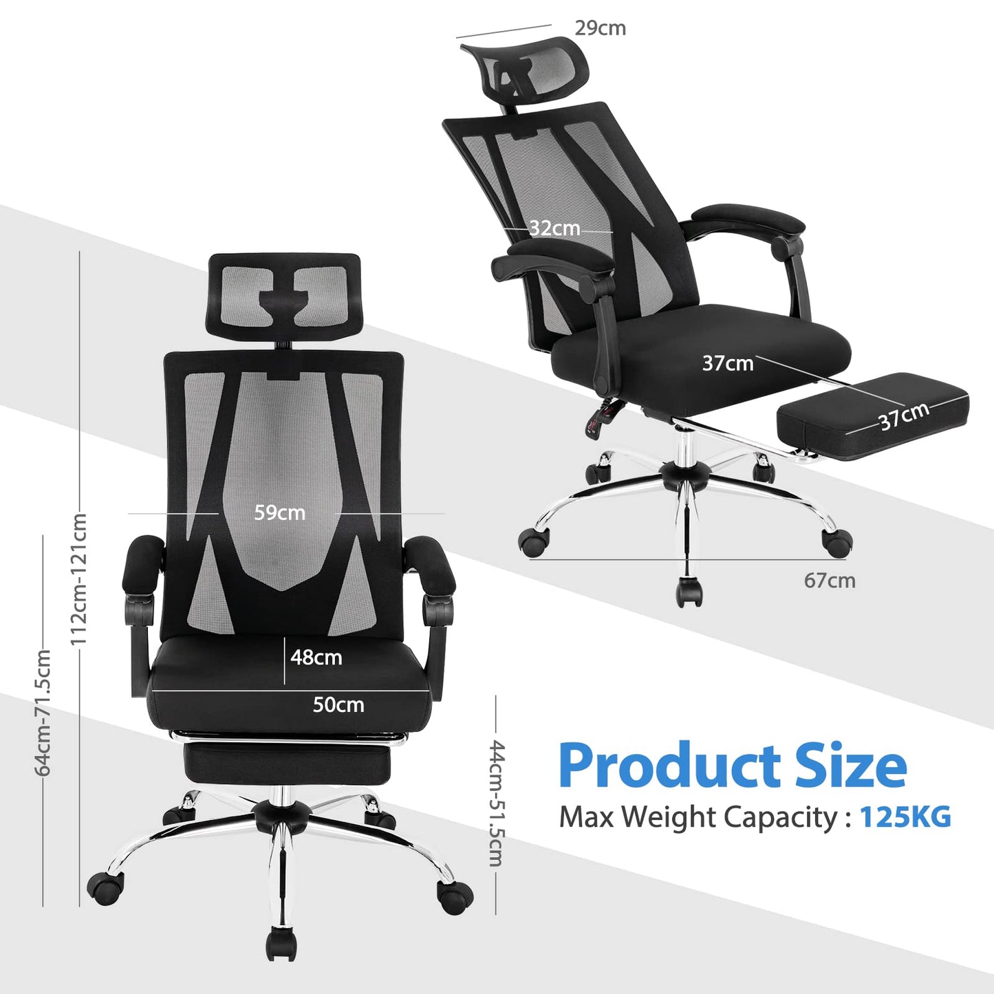 Mesh Office Chair, Ergonomic Swivel Computer Desk Chair with Retractable Footrest