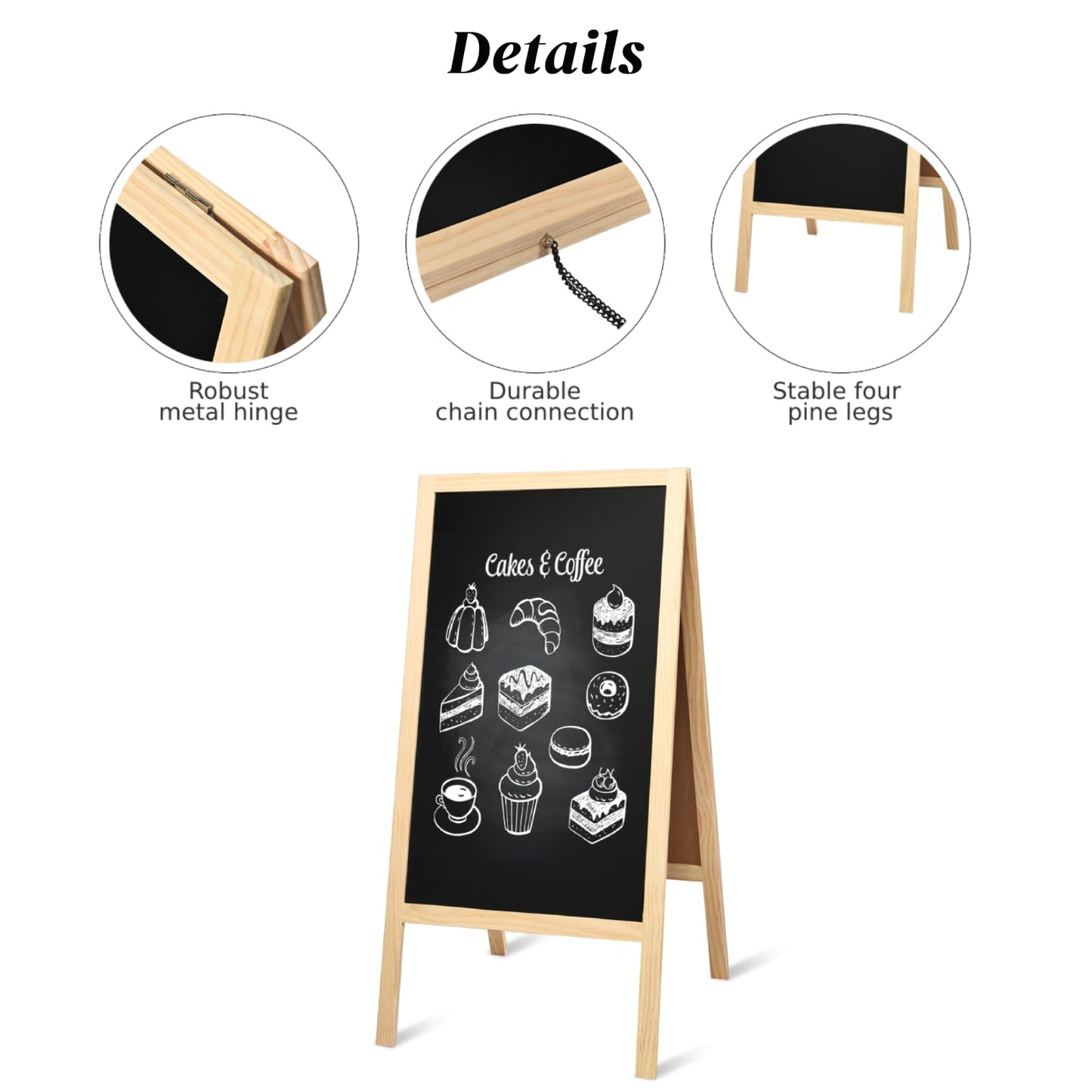 GiantexUK A Frame Magnetic Chalkboard, 98x50cm Double Sided Blackboard with Eraser & Colored Chalks