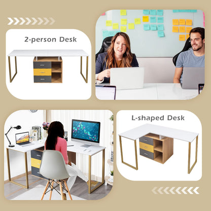 Computer Desk for Two Person, 2 in 1 Double Writing Study Workstation, 220x55x76cm