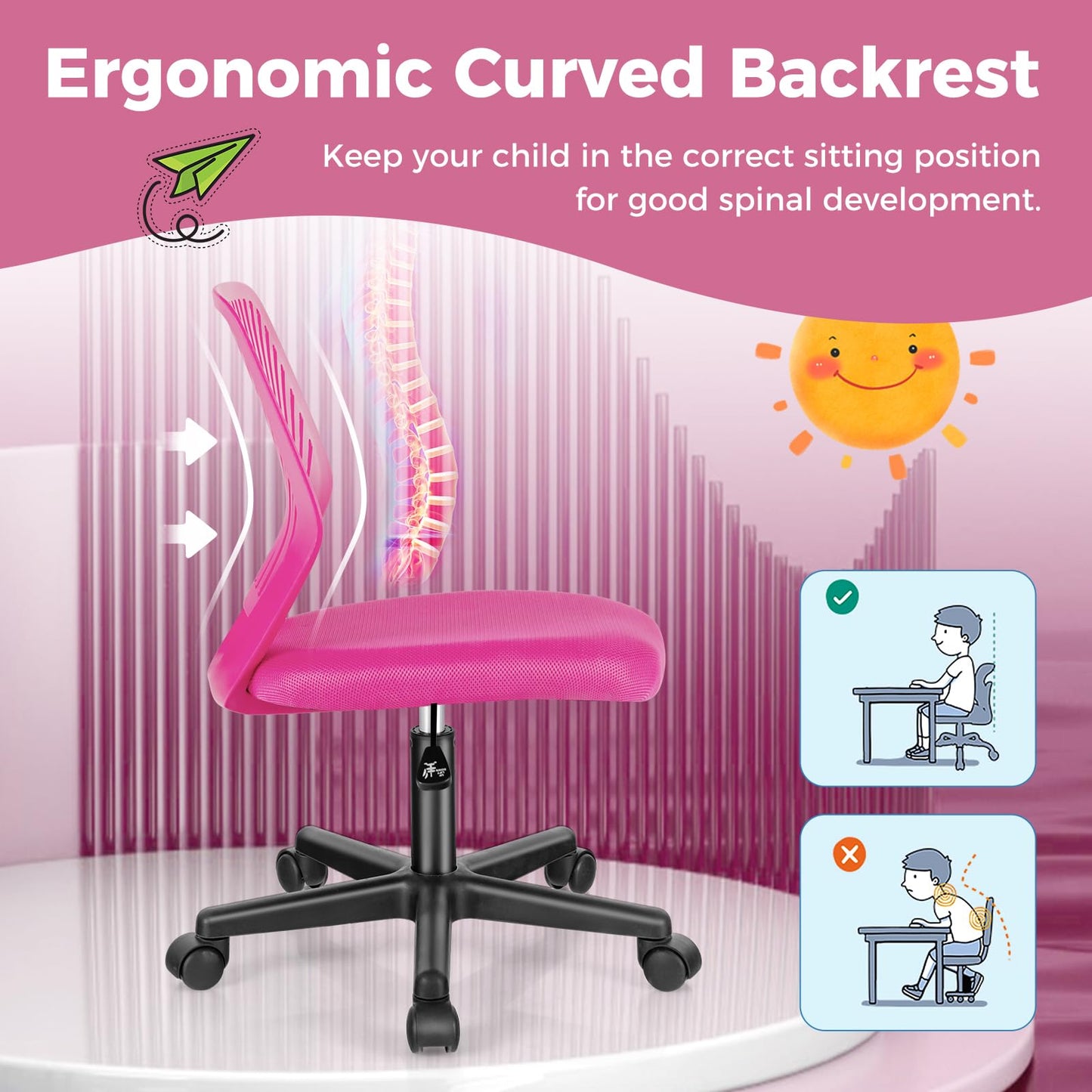 Kids Desk Chair, Ergonomic Task Study Chairs with Universal Casters, Padded Seat