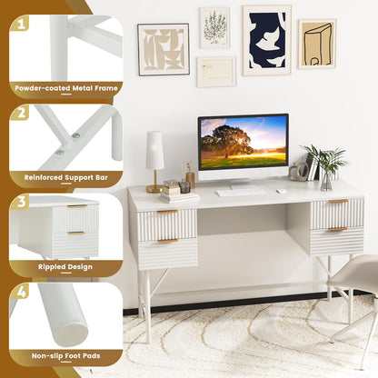 Computer Desk with 4 Drawers, 120cm Home Office Study Table Writing Workstation, Modern PC Laptop Table Working Desk, White