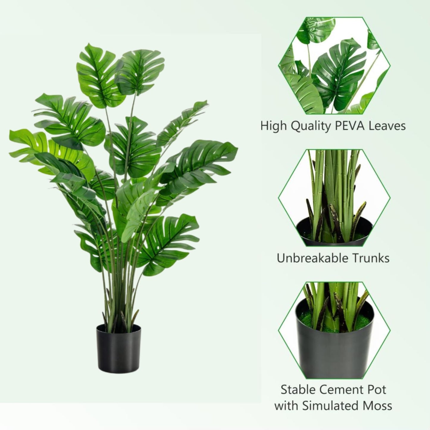 GiantexUK 2PCS Artificial Monstera Plants, Fake Decorative Trees with Cement Pot and 15 PEVA Leaves (152cm, 2 Pack, Green)