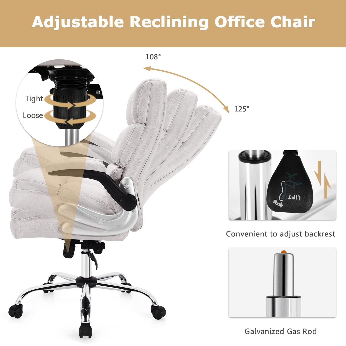 Executive Office Chair, Ergonomic High Back Swivel Computer Desk Chairs with Flip-up Armrests