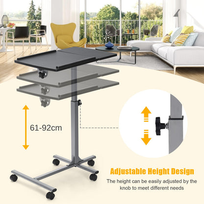 Mobile Laptop Table, Height Adjustable Overbed C-shaped Tray Table with Lockable Casters