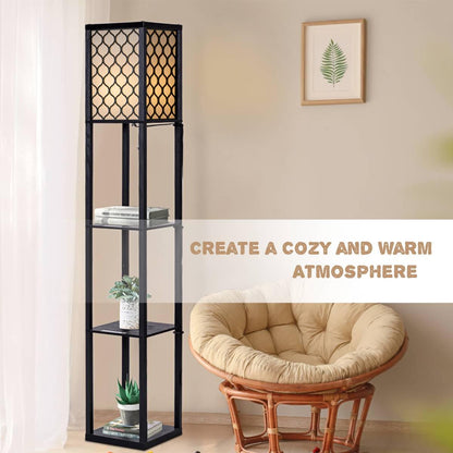 GiantexUK Floor Lamp with Shelves, 3 Layers Tall Standing Light (with Grid Patterns)