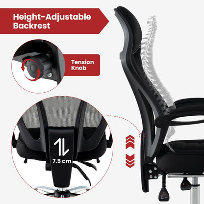 Mesh Office Chair, Ergonomic High Back Swivel Computer Desk Chair with Retractable Footrest