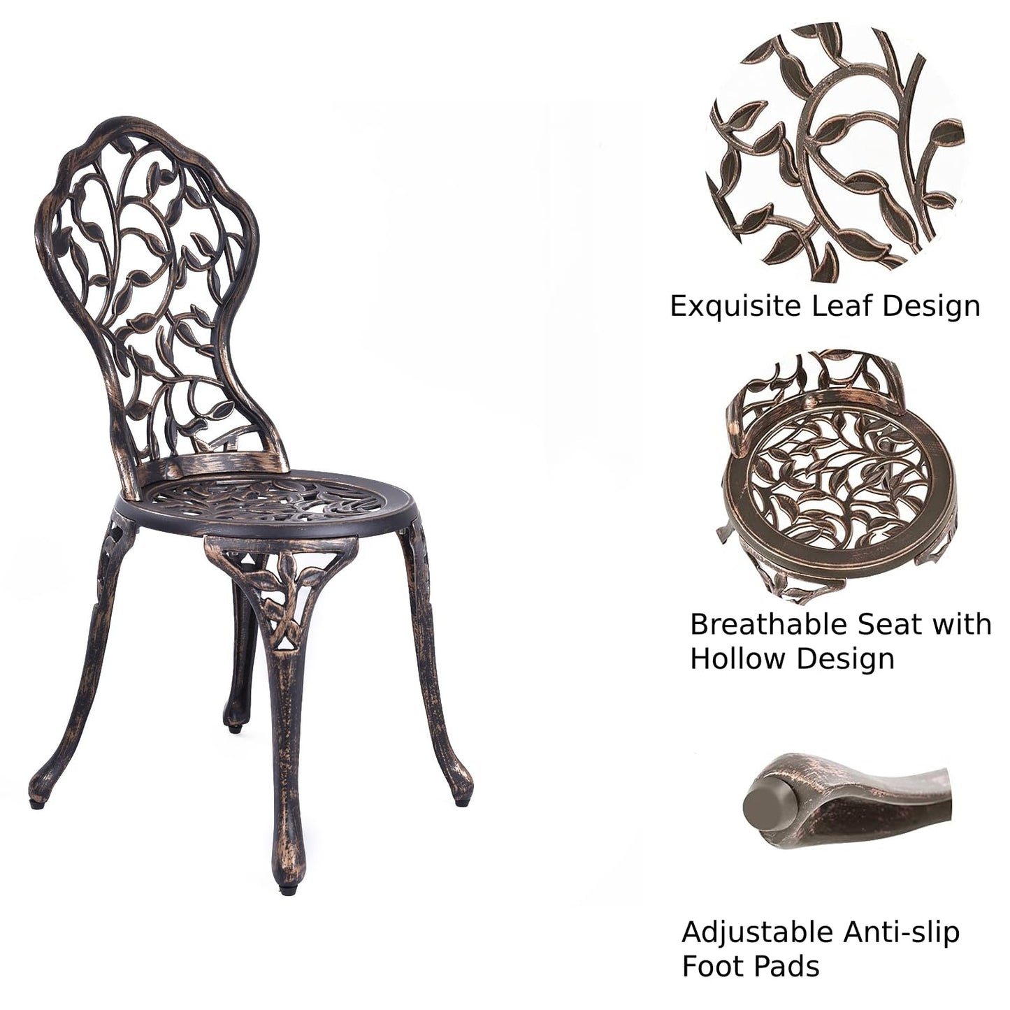 GiantexUK 3 Pieces Patio Bistro Set, Cast Aluminum Round Garden Table and Chairs Set