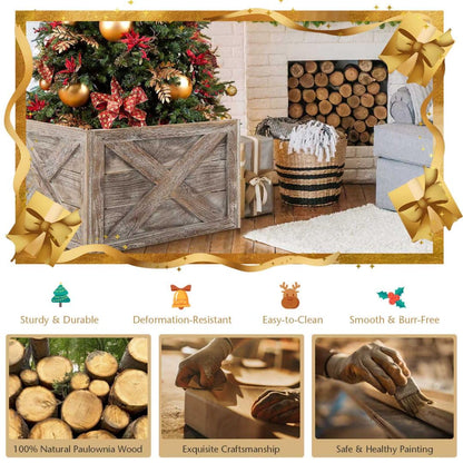 Christmas Tree Collar Box, Wooden Tree Box Stand Cover with Hook & Loop Fastener, Christmas Tree Skirt Replacement for Indoor 60 x 57 x 37 cm