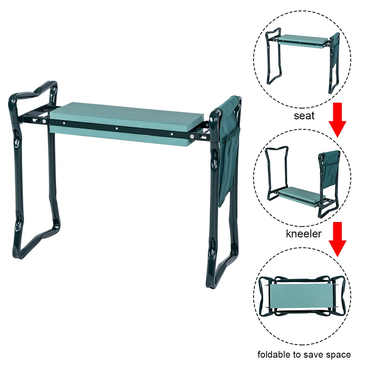 GiantexUK Garden Kneeler and Seat, Folding Garden Kneeling Stool with 1/2 Detachable Tool Pouches