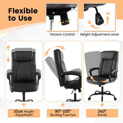 Swivel Office Chair with Padded Armrests and Rolling Metal Base