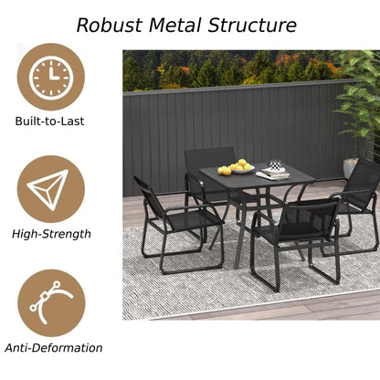 GiantexUK Outdoor Garden Dining Table, Metal Square Table with Wood-like Tabletop