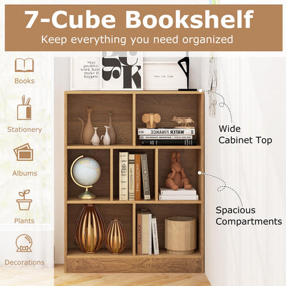 Wooden Cube Bookcase, 3 Tier Open Storage Shelving Unit with 7 Compartments, 80 x 24 x 104cm