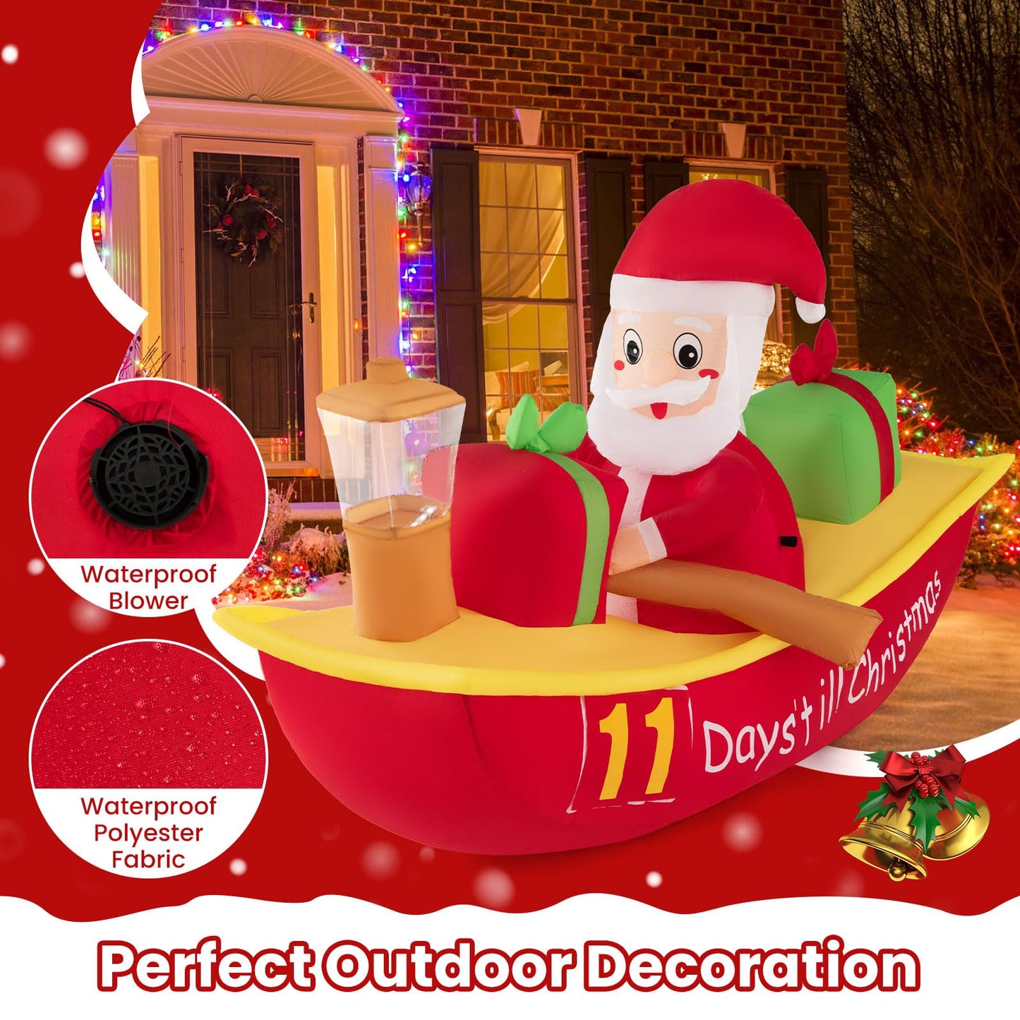 Inflatable Christmas Santa Claus, Self Inflating Xmas Decoration with LED Lights and Blower