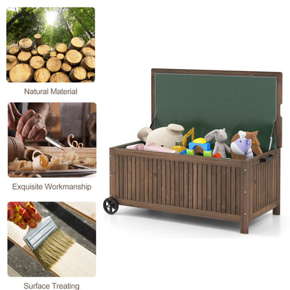 GiantexUK 207L Garden Storage Box, Waterproof Fir Wood Deck Box with Wheels, Removable Inner Liner, Sit-on Lid & Handle