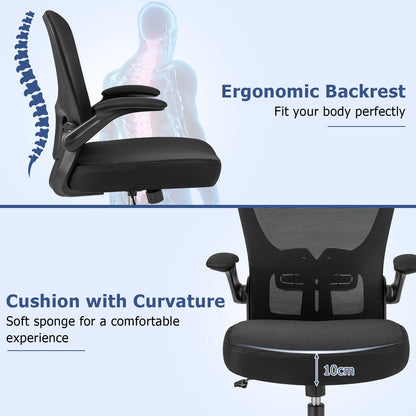 Ergonomic Office Chair, Adjustable Swivel Mesh Task Chair with Flip-Up Armrests, Adjustable Lumbar Support & 90°-120° Rocking Backrest