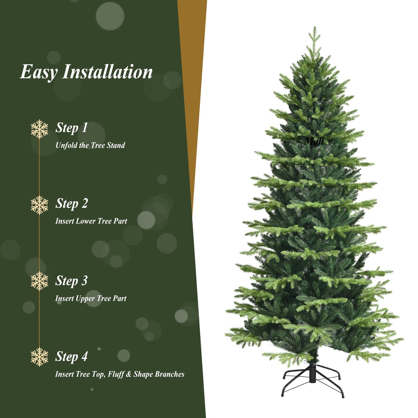 Unlit Xmas Decorative Tree for Indoor Holiday Festival (1462 PVC&PE Tips, 180x98cm)