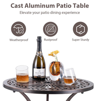 GiantexUK 61cm Round Garden Table, Cast Aluminum Patio Bistro Table with Umbrella Hole & Adjustable Foot Pads(3 Legs, 61 x 71cm)