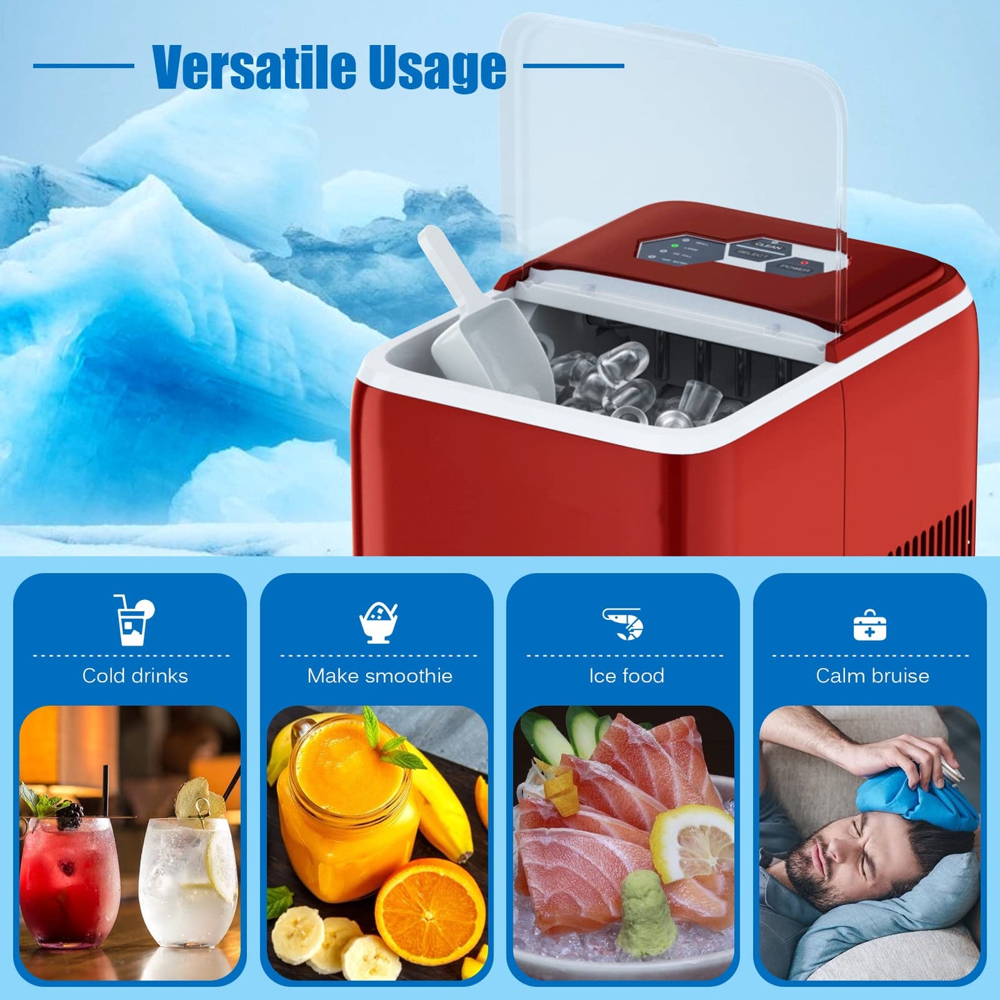 GiantexUK Electric Ice Maker, 20KG/24H Countertop Ice Machine with Scoop and Basket