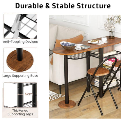 GiantexUK 3PCS Dining Table and Chairs Set, Metal Frame Breakfast Table and Folding Chairs with Shelves & Anti-toppling Device