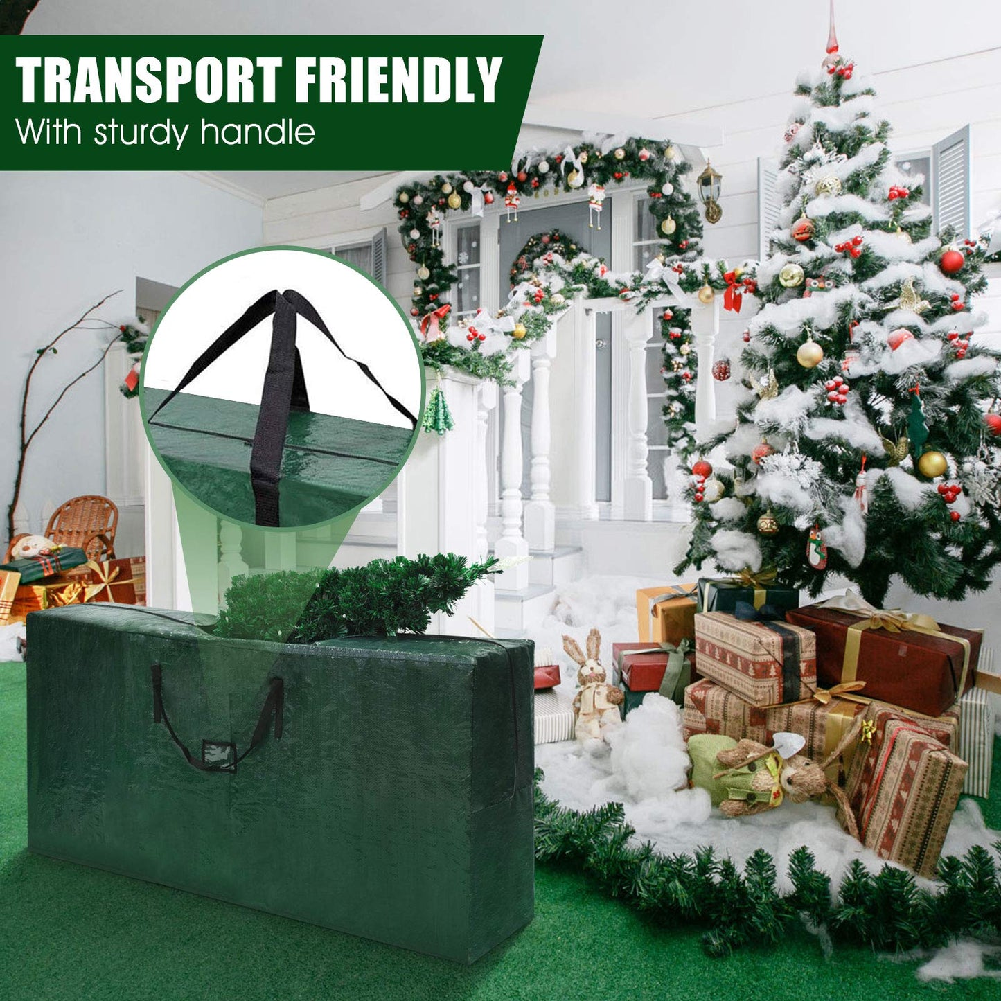 9FT Christmas Tree Storage Bag, Large Waterproof Xmas Decoration Cover Bags with Zip and Handles, Green