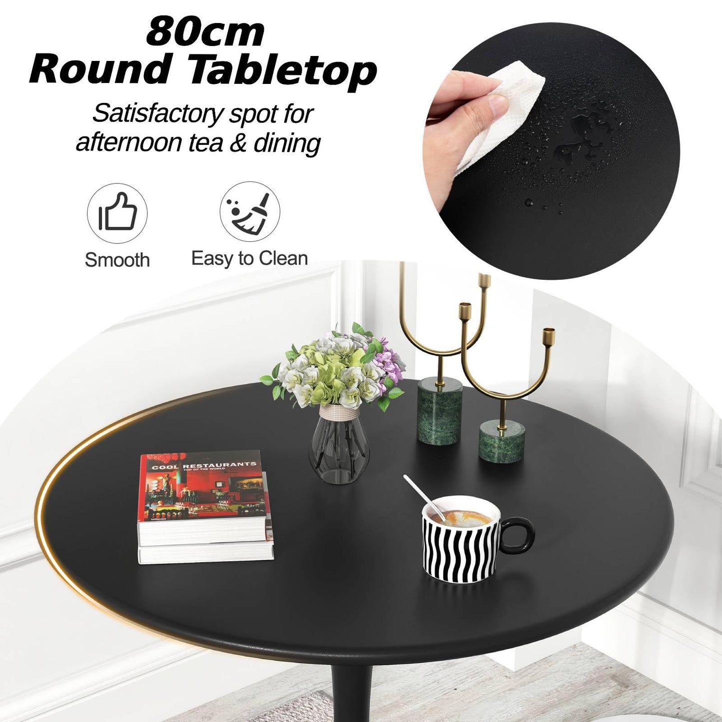 GiantexUK 80CM Round Dining Table, Metal Kitchen Table with Anti-Slip PP Ring