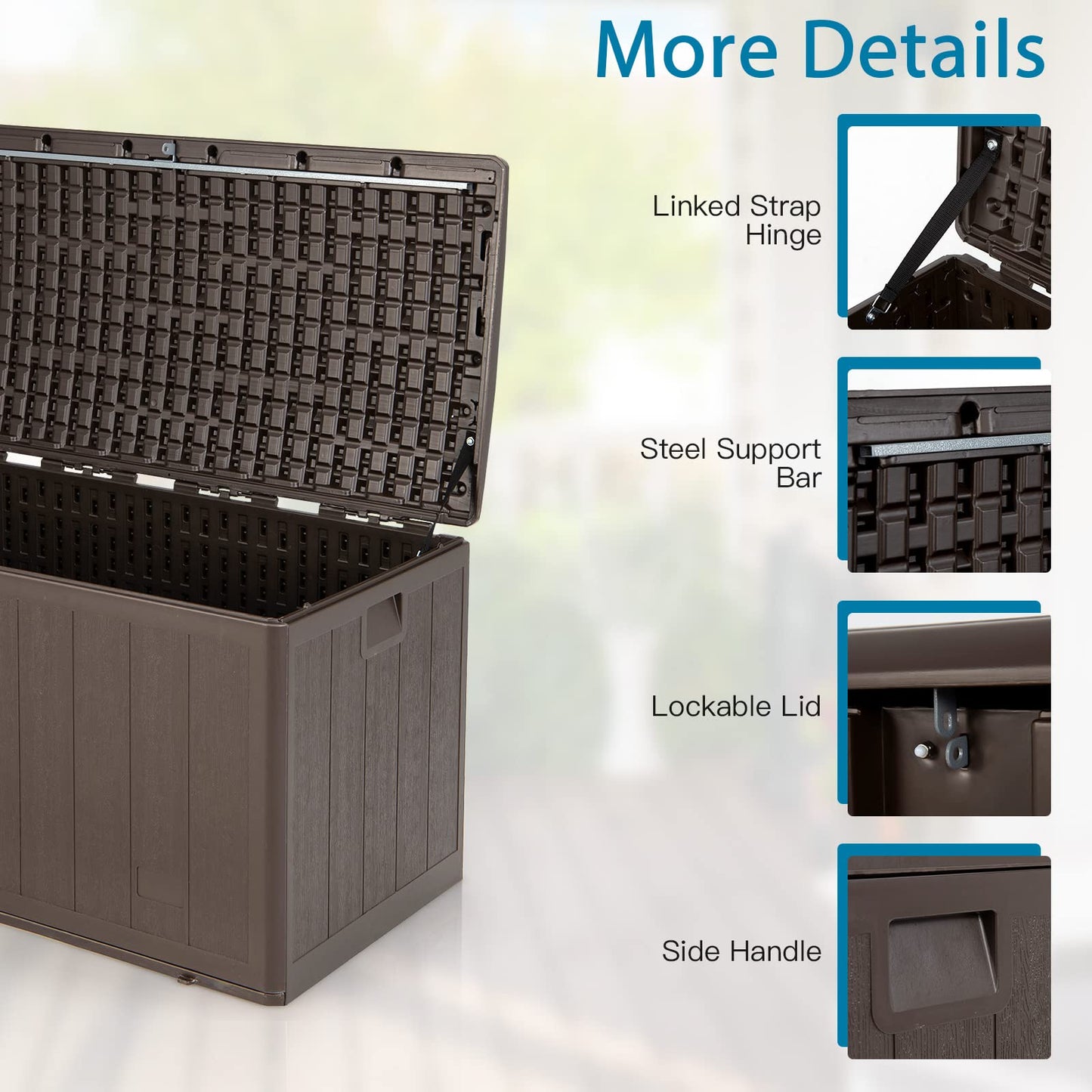 GiantexUK 400L Garden Storage Box, Lockable Weatherproof Deck Box with Linked Strap and Side Recessed Handles