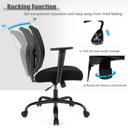 400LBS Big and Tall Mesh Office Chair, Height Adjustable Computer Desk Chair with Rocking Backrest