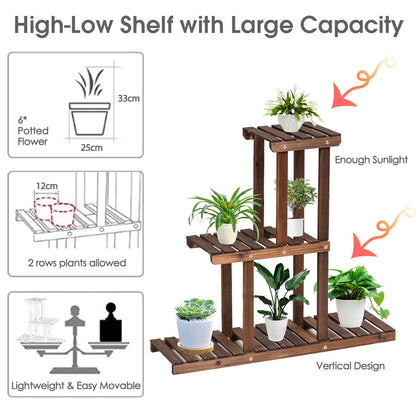 3 Tiers Plant Stand, Solid Wood Flower Pot Holder Bonsai Display Storage Shelves (81 x 25 x 75cm, 3-Tier)