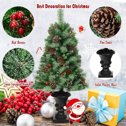 4FT Christmas Tree, Small Artificial Xmas Trees with Pine Cones and Base