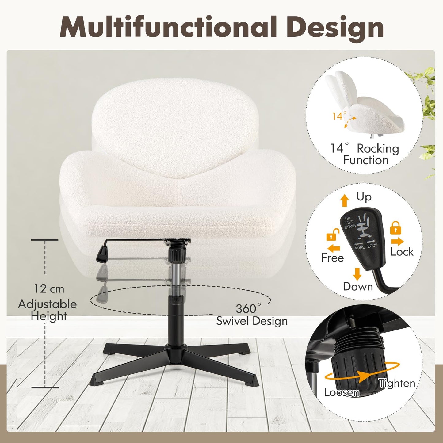 Home Office Chair, Height Adjustable Swivel Computer Desk Chair with Rocking Function