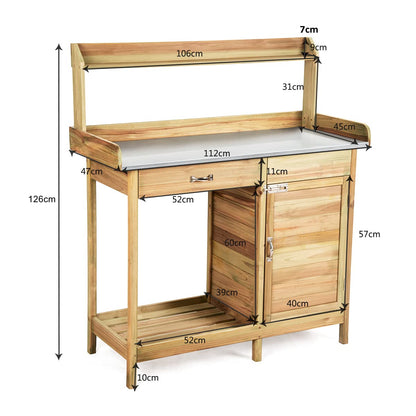 GiantexUK Wooden Potting Bench, Garden Planting Table with Cabinet