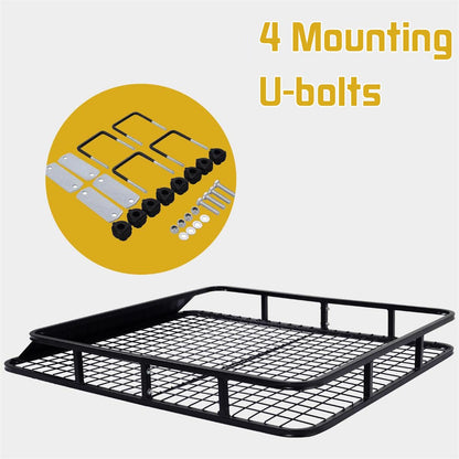 GiantexUK Roof Rack Basket Tray, 123x102x14cm Steel Luggage Cargo Carrier with Bars & Wind Fairing