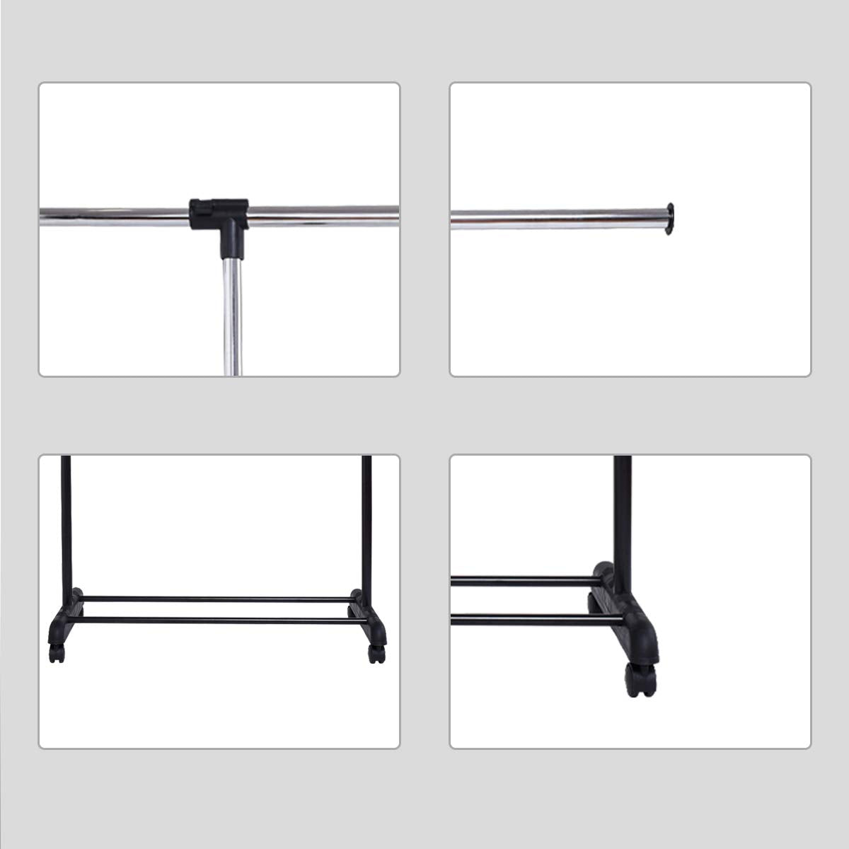 GiantexUK Single Clothes Rails, Adjustable Metal Garment Rack with Wheels and Storage Shelf