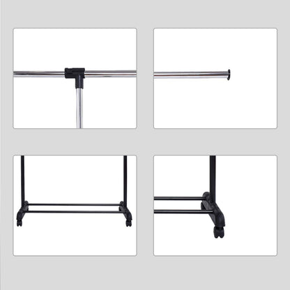 GiantexUK Single Clothes Rails, Adjustable Metal Garment Rack with Wheels and Storage Shelf