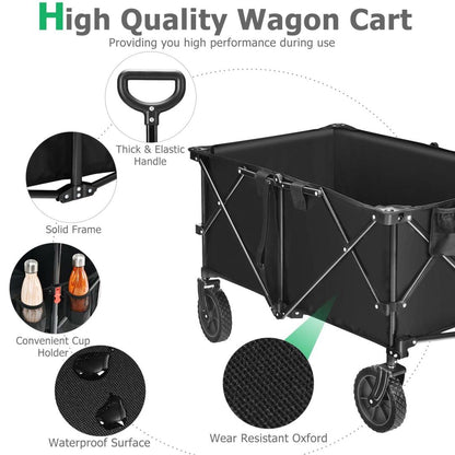 GiantexUK Foldable Wagon Cart, Outdoor Garden Trailer with Adjustable Handle