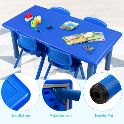 Kids Table, Waterproof Rectangular Children Study Desk with Anti-slip Foot Mats (Blue)