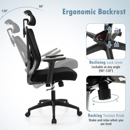 Mesh Office Chair, Ergonomic High Back Swivel Computer Desk Chair with Adjustable Lumbar Support (70 x 63 x 129 cm)