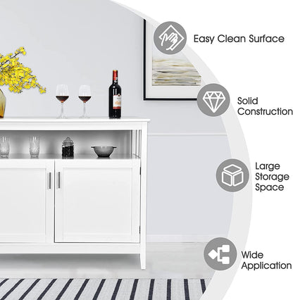 GiantexUK White Kitchen Cabinet, Wooden Buffet Sideboard with Doors and 5-Position Adjustable Shelf