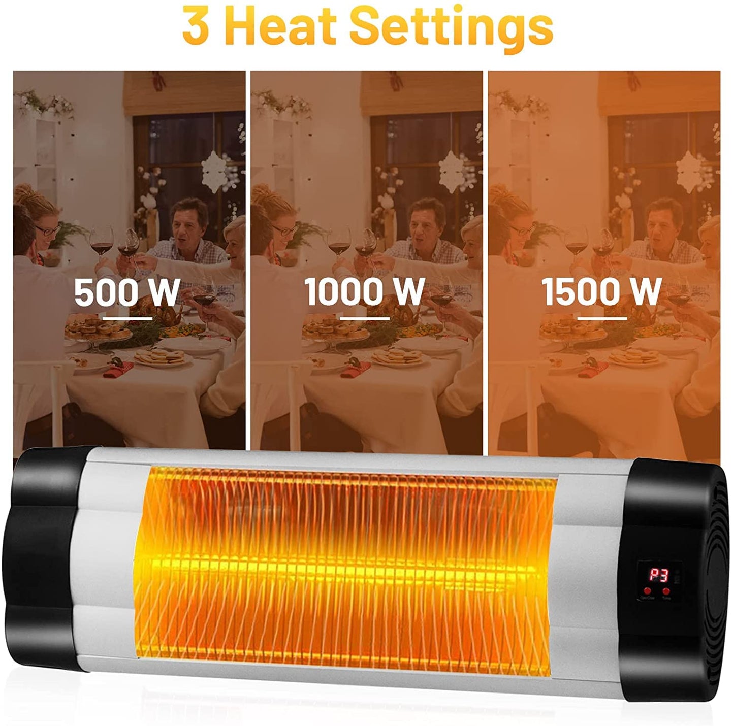 GiantexUK Wall-Mounted Patio Infrared Heater, 3 Modes Electric Warmer with LED Display, Remote Control and 24-Hour Timer