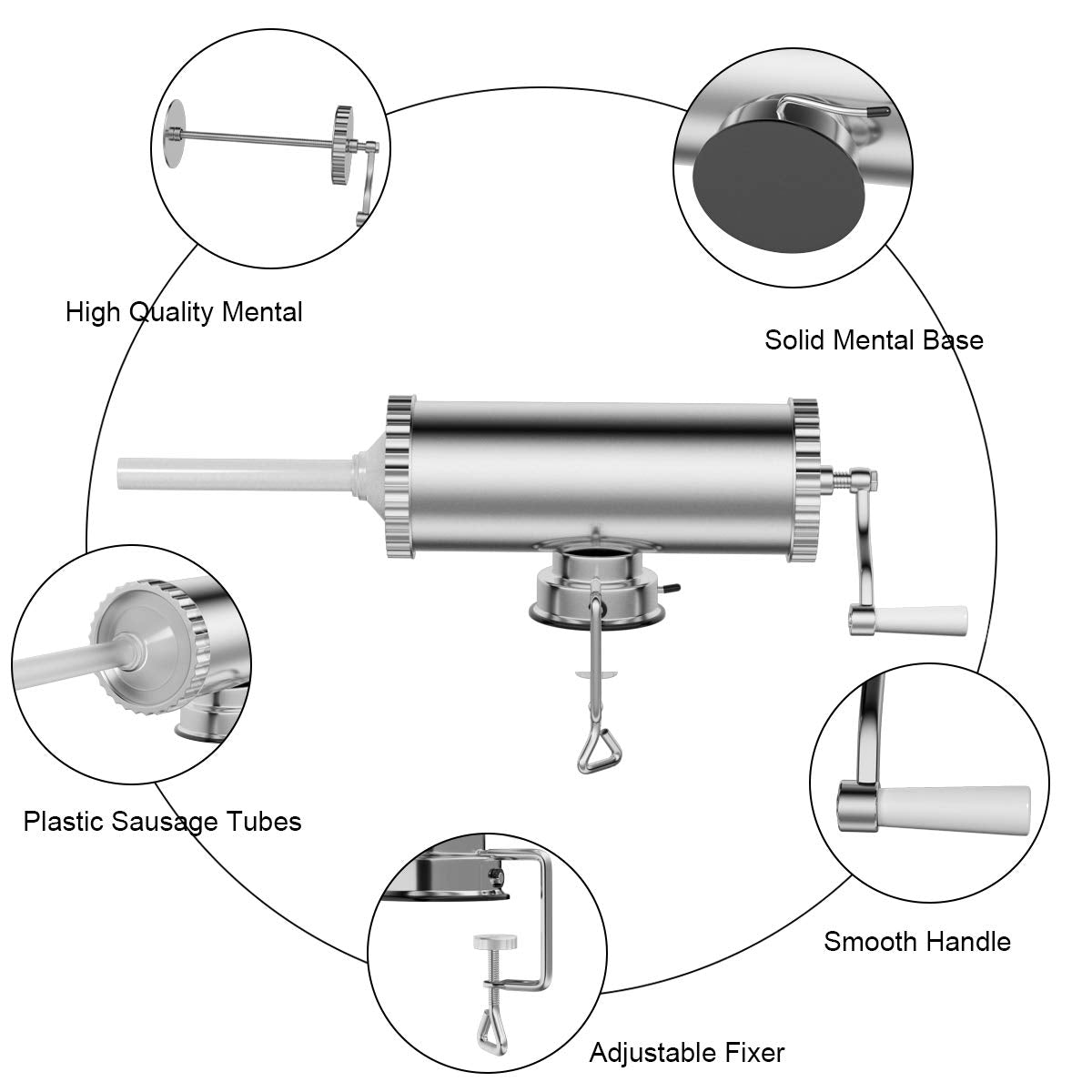 GiantexUK 3L/4.8L Sausage Stuffer, Stainless Steel Sausage Maker with 3/4 Filling Tubes