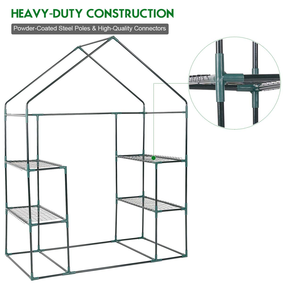 GiantexUK Walk In Greenhouse, 3 Tier Grow House with 4 Mesh Shelves, PVC Cover & Zippered Roll up Door