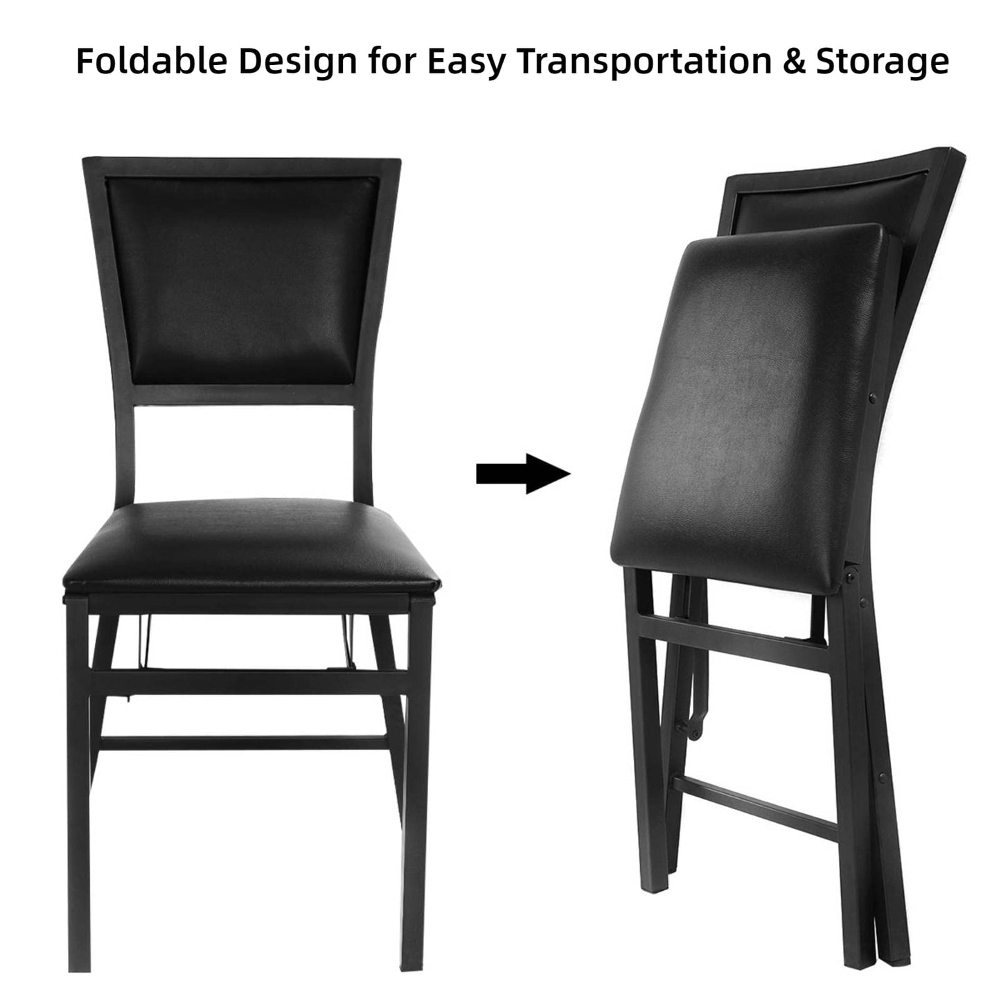 GiantexUK Set of 2/4 Steel Folding Chairs, Pu Leather Bar Chairs with Upholstered Seat, Space Saving Seating