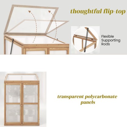 GiantexUK Mini Wooden Greenhouse, Polycarbonate Garden Cold Frame with Adjustable Shelves