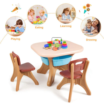 Kids Table and Chairs Set, Children Activity Art Table and 2 Chairs Set with Detachable Storage Bins