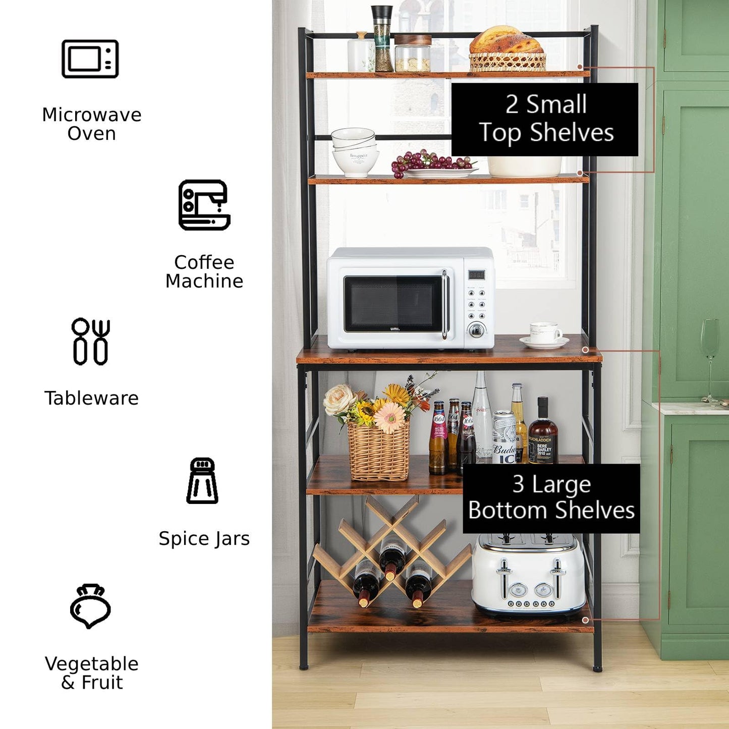 GiantexUK Kitchen Baker’s Rack, 5-Tier Freestanding Microwave Oven Stand with Anti-Toppling Device & Adjustable Non-Slip Feet